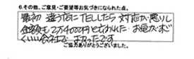 最初違う店にTELしたら対応が悪いし金額も2万4千円と言われた。お宅がすごくいい会社でよかったです。