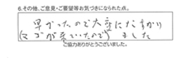 早かったので大変に助かりました。（孫が来ていたので）