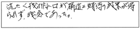 洗たく機排水口が構造上、期待の成果が得られず、残念であった。