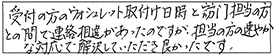 受付の方のウォシュレット取付け日時と訪問担当の方との間で連絡相違があったのですが、担当の方の速やかな対応で解決していただき良かったです。