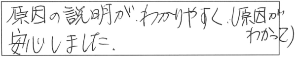 原因の説明がわかりやすく（原因がわかって）安心しました。