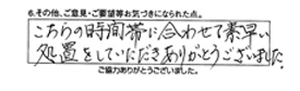 こちらの時間帯に合わせて素早い処理をしていただき、ありがとうございました。