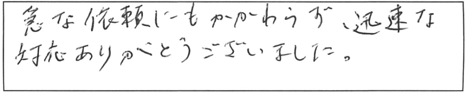 急な依頼にもかかわらず、迅速な対応ありがとうございました。