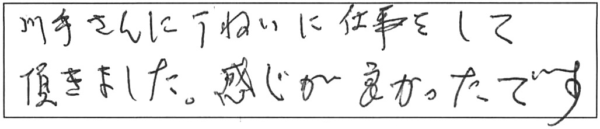 川手さんに丁寧に仕事をして頂きました。感じが良かったです。 