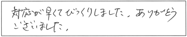 対応が早くて、びっくりしました。ありがとうございました。 