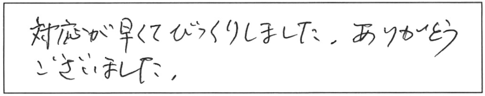 対応が早くて、びっくりしました。ありがとうございました。 