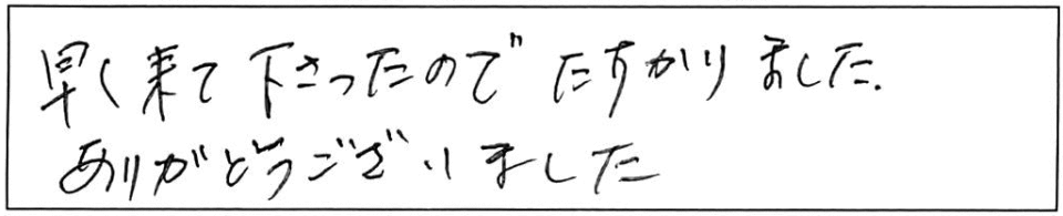 早く来て下さったので、たすかりました。ありがとうございました。 