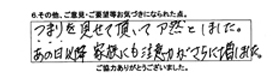 つまりを見せて頂いてア然としました。あの日以降家族にも注意力がさらに増しました。