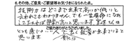 技術力はどこまで出来て高いか低いと言われてもわかりません。でも一生懸命に直して下されば非常に高いと思います。宮崎さんはとても感じのいい人で貴社は良く教育が出来ていると思います。