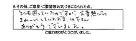 とても困っていたのですが、大変熱心にきれいにしていただき、川下さん、ありがとうございました。