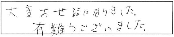 大変お世話になりました。有難うございました。