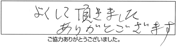 よくして頂きました。ありがとうございます。