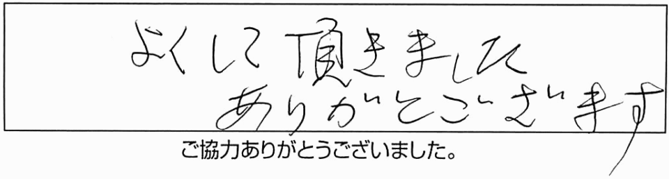 よくして頂きました。ありがとうございます。