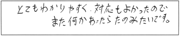 とてもわかりやすく、対応もよかったので、また何かあったらたのみたいです。