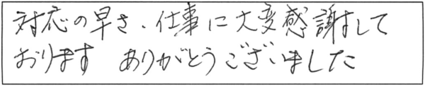 対応の早さ、仕事に大変感謝しております。ありがとうございました。