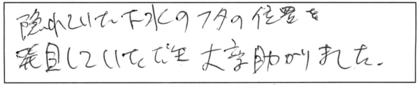 隠れていた下水のフタの位置を発見していただき、大変助かりました。