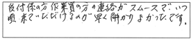 受付の方、作業員の方の連絡がスムーズで、いつ頃来ていただけるのか早く解かり、良かったです。