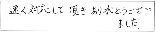 速く対応して頂き、ありがとうございました。