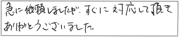 急に依頼しましたが、すぐに対応して頂き、ありがとうございました。 