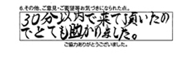 30分以内で来て頂いたのでとても助かりました。