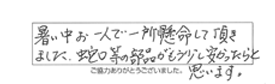 暑い中お一人で一生懸命して頂きました。蛇口等の部品がもう少し安かったらと思います。