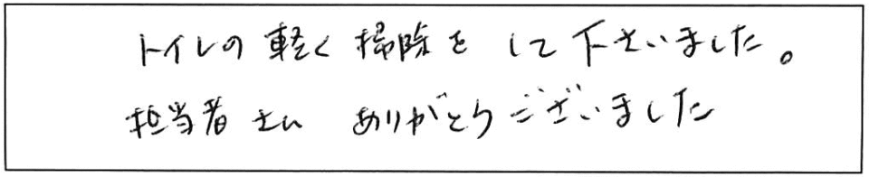 トイレの軽く掃除をして下さいました。担当者さん、ありがとうございました。