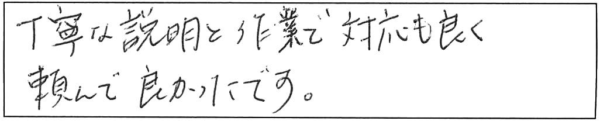 丁寧な説明と作業で対応も良く頼んで良かったです。