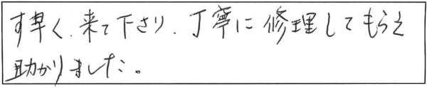 す早く来て下さり、丁寧に修理してもらえ助かりました。