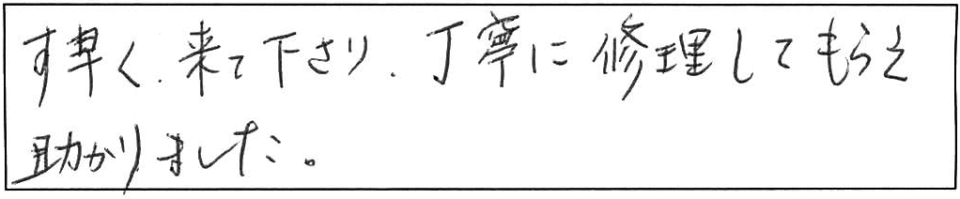 す早く来て下さり、丁寧に修理してもらえ助かりました。