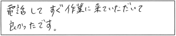 電話してすぐ作業に来ていただいて良かったです。