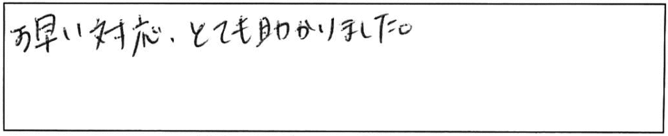 お早い対応、とても助かりました。