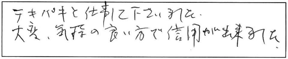 テキパキと仕事して下さいました。大変、気持の良い方で信用が出来ました。