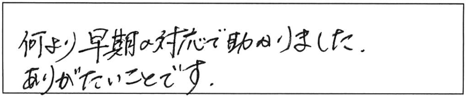 何より早期の対応で助かりました。ありがたいことです。