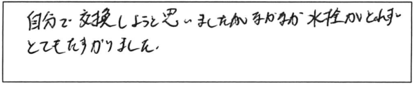 自分で交換しようと思いましたがなかなか水栓がとれずとてもたすかりました。