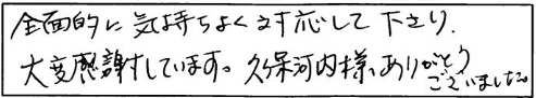 全面的に気持ちよく対応して下さり、大変感謝しています。久保河内様ありがとうございました。